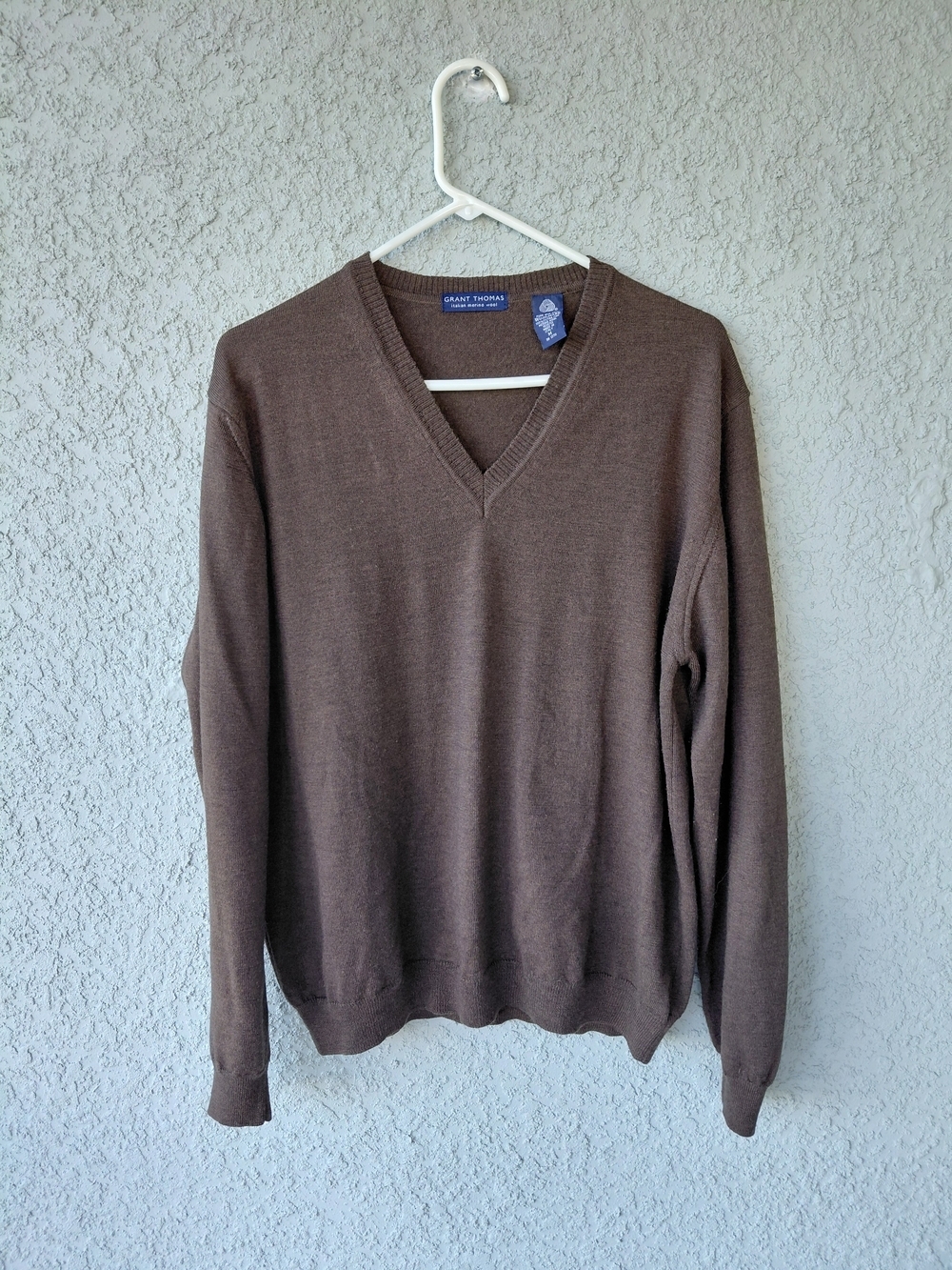 Grant Thomas Italian Merino Wool V-Neck Sweater Brown Mens Medium Made in Italy - Picture 5 of 7
